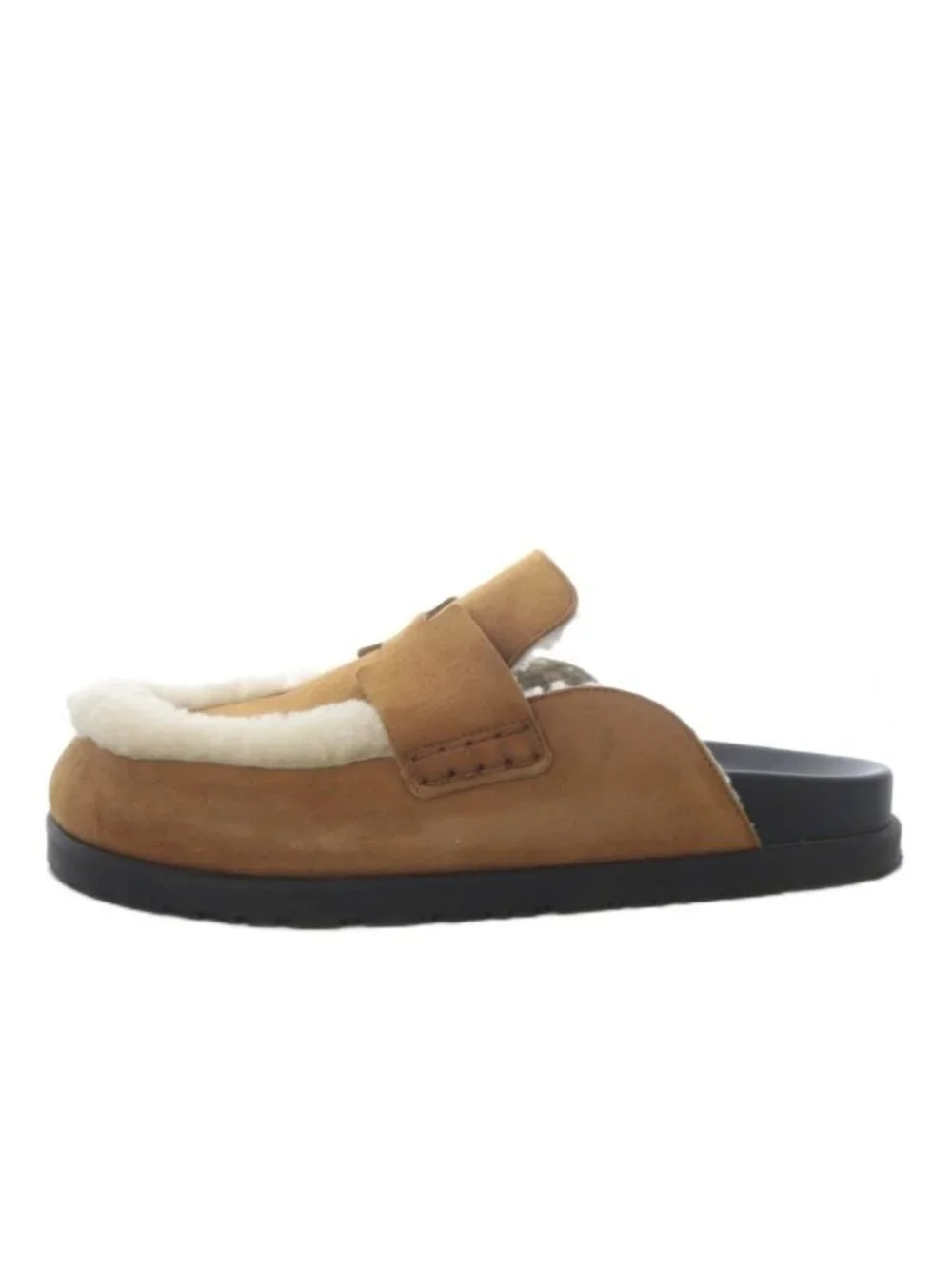 Hermes Gold Mule Mouton Sandals Flat Suede 38 Brown - Picture 2 of 9
